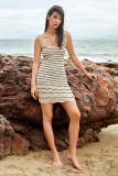 Beige Wavy Stripe Knitted Mini Tank Dress