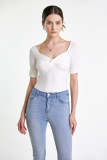 White Ribbed Twist Front Crop Blouse