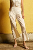 White Smocked Waist Wide Leg Pants