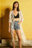 White Embroidery Open Front Beach Kimono