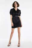 Flash Sale                Black Belted Wrap Puff Sleeve Shirt Dress