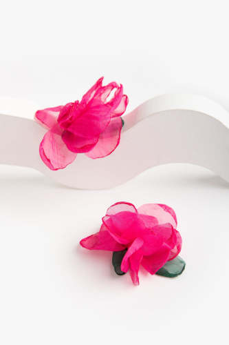 Deep Pink Chiffon Flower Earrings