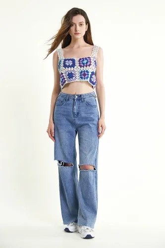 Multicolor Granny Square Crochet Cropped Tank Top