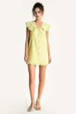 Yellow Sleeveless Button Front Ruffled Oversized Collar Mini Dress