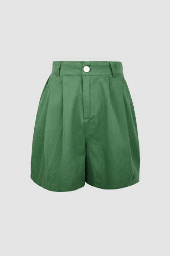 Medium Sea Green Pleat Detail Wide Leg A-Line Shorts