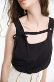 Black Bow Button Strap Detail Tank Top