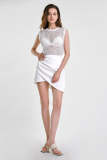 White Satin Asymmetric Tulip hem Mini Skirt