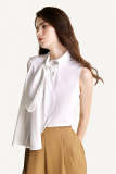White Sleeveless Tie Neck Blouse