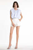 Light Blue Sleeveless Button-Back Ruched Blouse