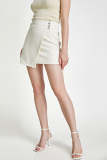Beige Asymmetric Wrap Front Mini Skirt