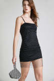 Black Rhinestone Mesh Mini Dress