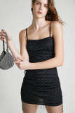 Black Rhinestone Mesh Mini Dress