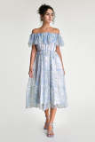 Light Sky Blue Floral Print Off-the-Shoulder Ruffled Maxi Dress