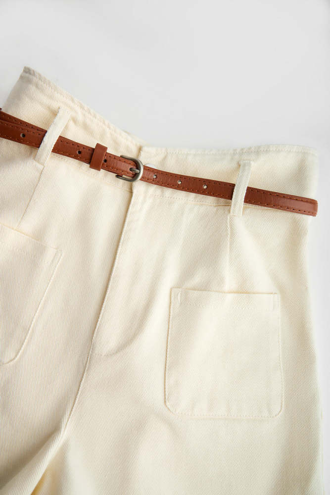 White Belted High Rise A-Line Pocket Detail Shorts