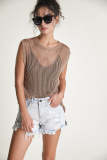 Tan Crochet Longline Tank Top