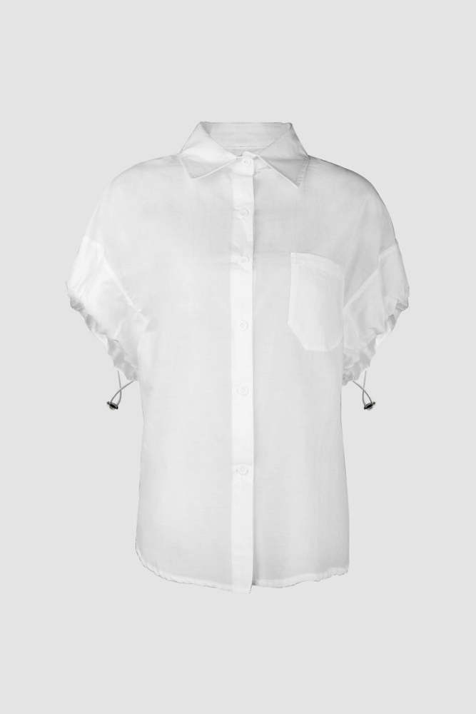 White Button-Up Drawstring Cuff Shirt