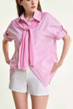Pink Striped Roll-Tab Sleeve Shirt With Square Scarf Shawl