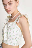 Ivory Floral Print Ruffled Cropped Tank Top