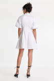 Flash Sale                White Fitted Waist Puff Sleeve Shirt Dress