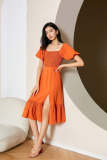 Outlet                Aubrey Orange Picnic Midi Dress