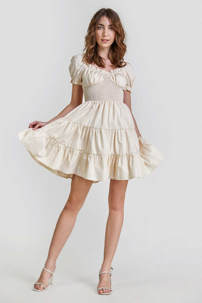 Old Lace Smocked Gathered Mini Dress