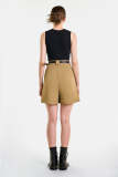 Dark Khaki Belted Pleat Detail Longline Shorts