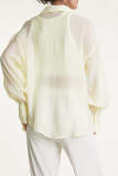 Lemon Chiffon Button-Up Drop Shoulder Oversized Shirt