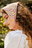 Pink Daisy Granny Square Crochet Head Scarf