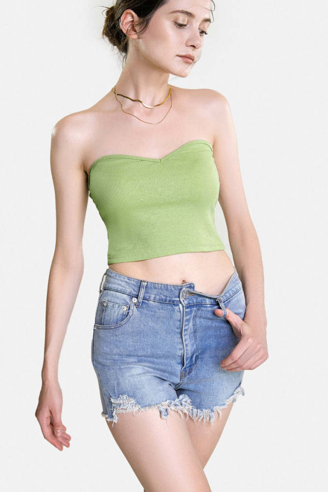 Dark Sea Green Rib-Knit Crop Tube Top