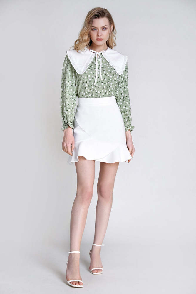 White Frill Hem Mini Skirt