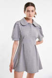 Grey Puff Sleeve Polo Neck T-Shirt Dress