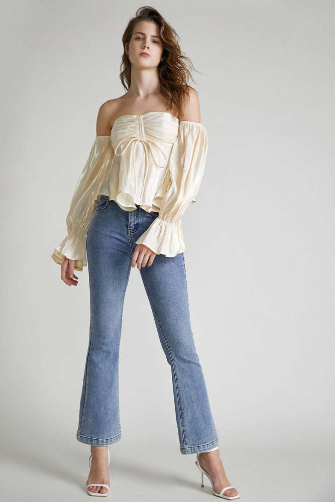 Old Lace Off-the-shoulder Ruched Blouse