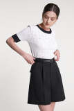 White Contrast Trim Round Neck Knitted Top