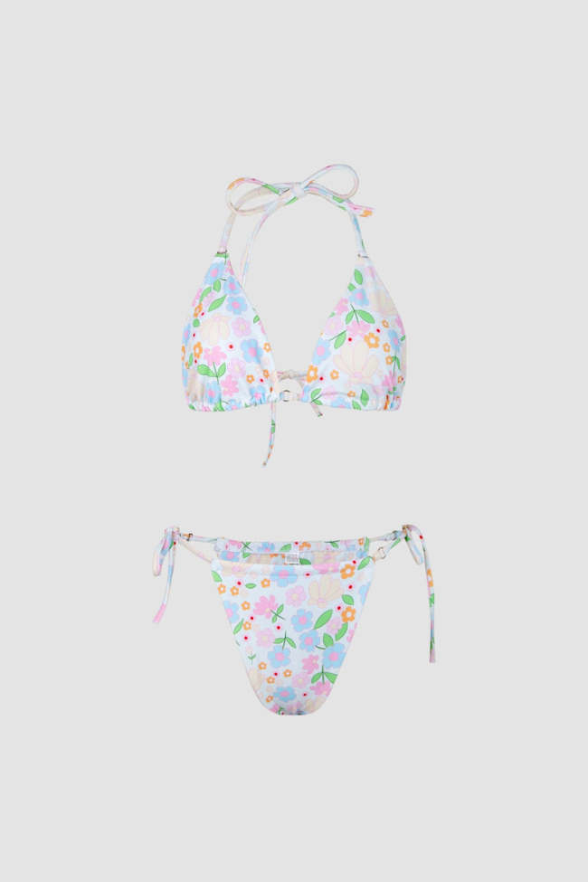 Multicolor Floral Print Triangle Bikini Set