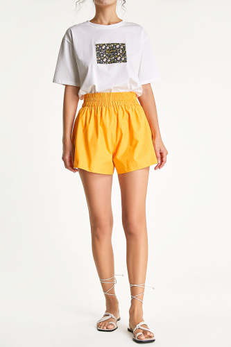 Orange Elastic Waist A-Line Wide Leg Shorts