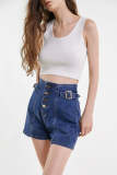 Dark Blue Wash High Rise Exposed Button Fly Denim Shorts