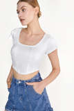 White Padded Corset Detail Crop Top
