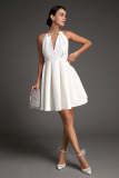 White Sleeveless Metal Ring Halter Mini Dress