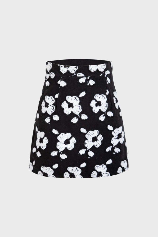 Black Embroidery A-Line Skirt