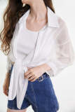 White Button Front Tie Detail Shirt