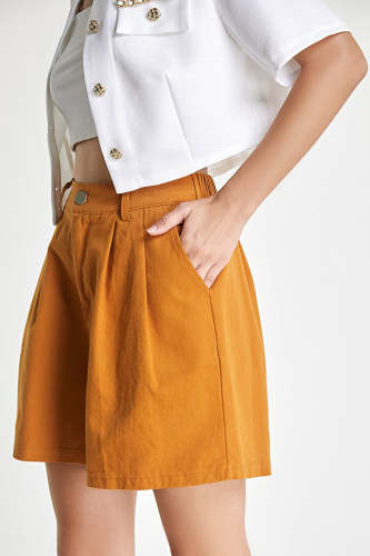 Orange Pleat Detail Wide Leg A-Line Shorts