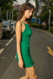 Dark Green Halterneck Ruched Drawstring Bodycon Mini Dress