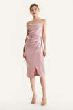 Pink Stain Cowl Neck Draped Midi Dress