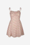 Pink Floral Print Tie Strap Sweetheart Neck Mini Dress