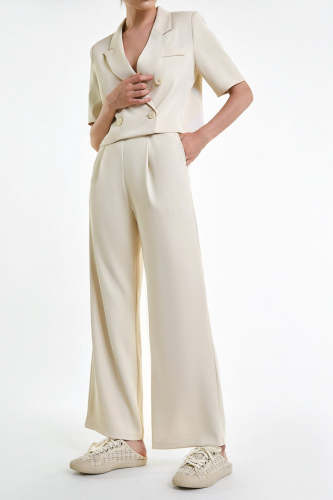 Ivory High Rise Wide Leg Suit Pants