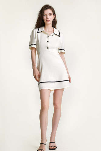 Ivory Contrast Trim Polo Mini Dress