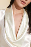 Beige Satin Cowl Neck Sleeveless Blouse