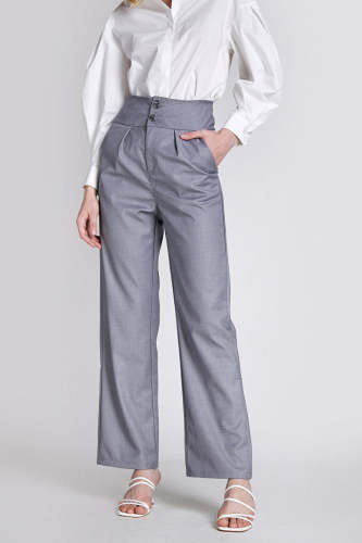 Grey High-Waisted Full Length Suit Pants