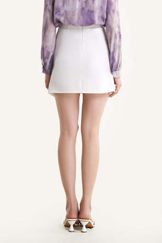 White Asymmetric Hem Draped Mini Skirt