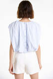 Light Blue Sleeveless Button-Back Ruched Blouse